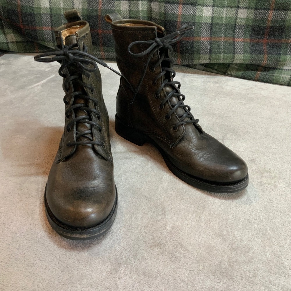 Frye Veronica Combat Boots Leather Lace Up Olive Green 7.5